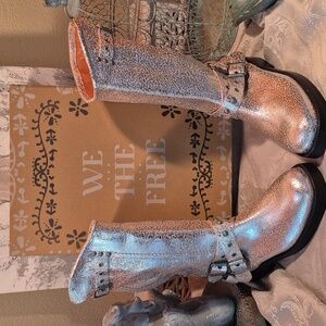 Free People - We The Free - Janey Engineer Boot - Silver Crackle Leather